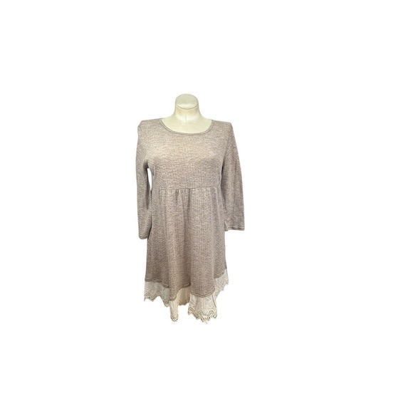 Women's Umgee‎ L Lightweight Beige & Ivory Sweater Dress Boho - Picture 1 of 8